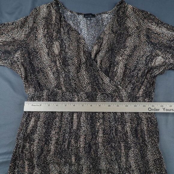 Womens Mini Dress 3XL Brown Knit Snake Print Blouson Faux Wrap Statement Y2K - Picture 9 of 12